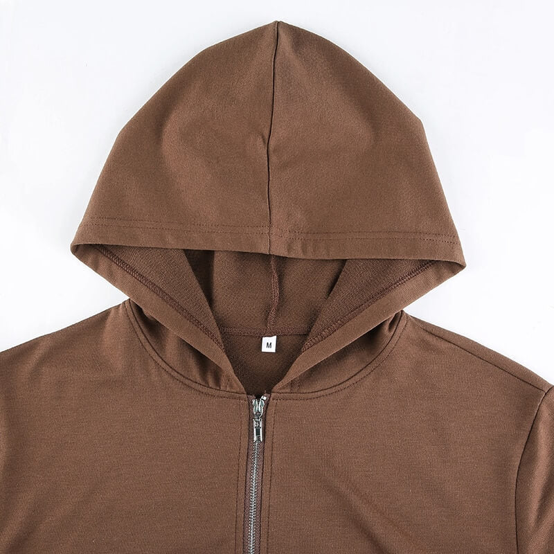 Trendy Fitted Women's Cropped Zip-Up Hoodie with Hood – Alina-Brown-S-Nora Luxe