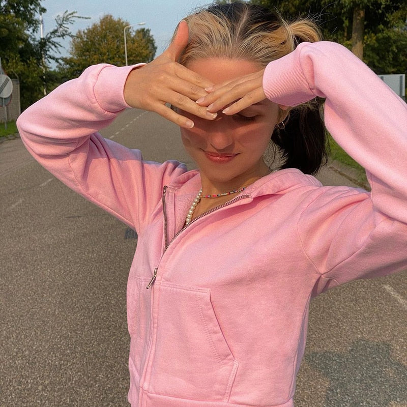 Trendy Fitted Women's Cropped Zip-Up Hoodie with Hood – Alina-Brown-S-Nora Luxe