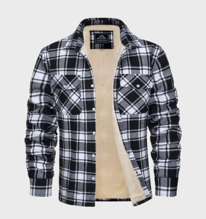 Trendy Flannel Men's Jacket in Vintage Style - Liam-Black-S-Nora Luxe