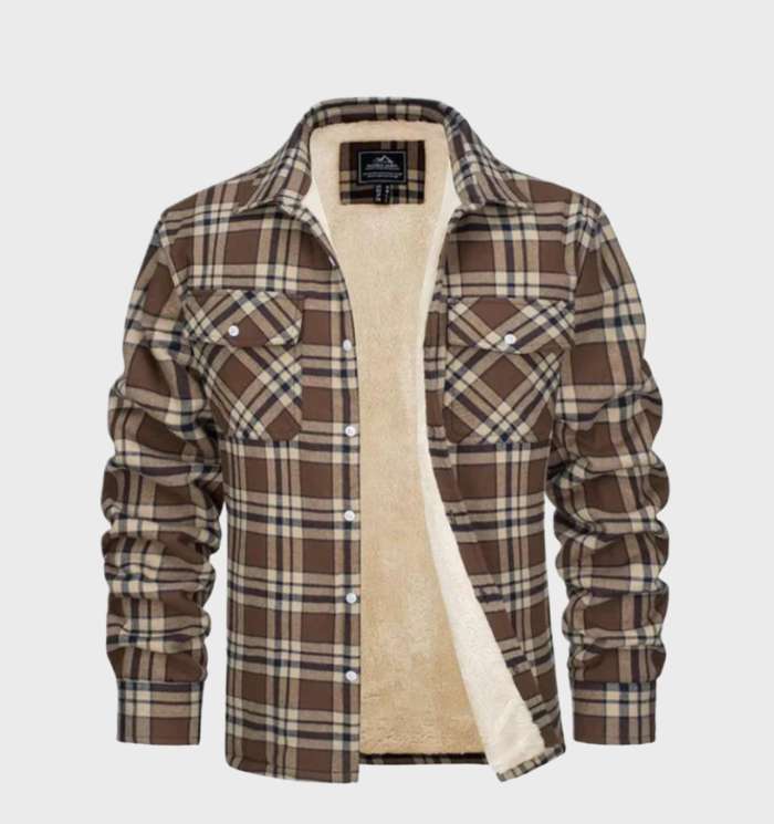 Trendy Flannel Men's Jacket in Vintage Style - Liam-Khaki-S-Nora Luxe