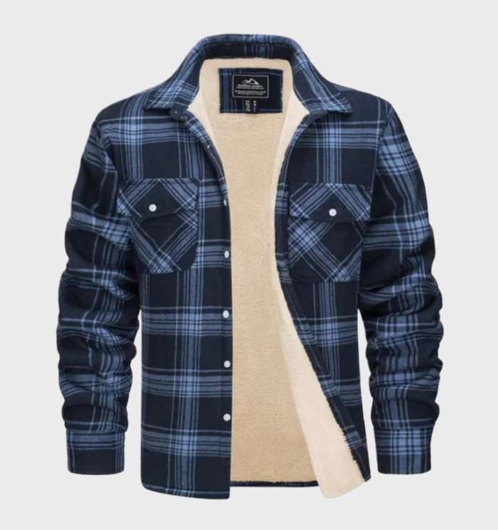 Trendy Flannel Men's Jacket in Vintage Style - Liam-Marine Blue-S-Nora Luxe