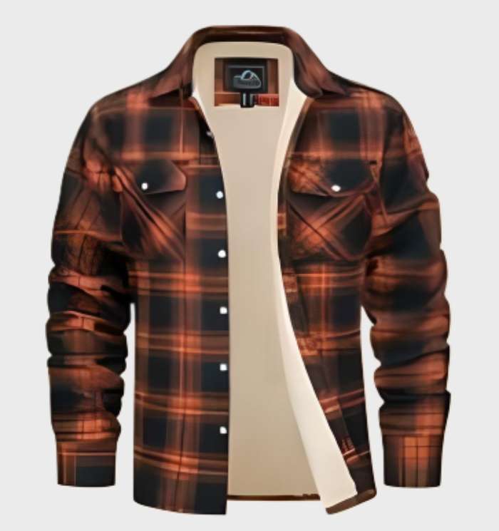 Trendy Flannel Men's Jacket in Vintage Style - Liam-Orange-S-Nora Luxe