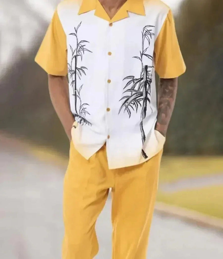 Trendy Harajuku two-piece set with 3D print for men – Kenji-Yellow-S-Nora Luxe