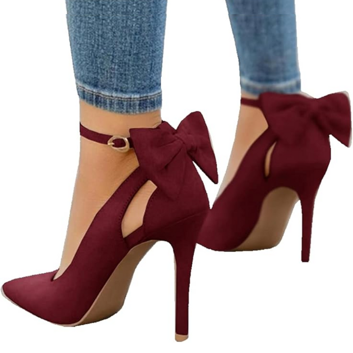 Trendy High Heels with Bow - Hailey-Bordeaux Red-2.5-Nora Luxe