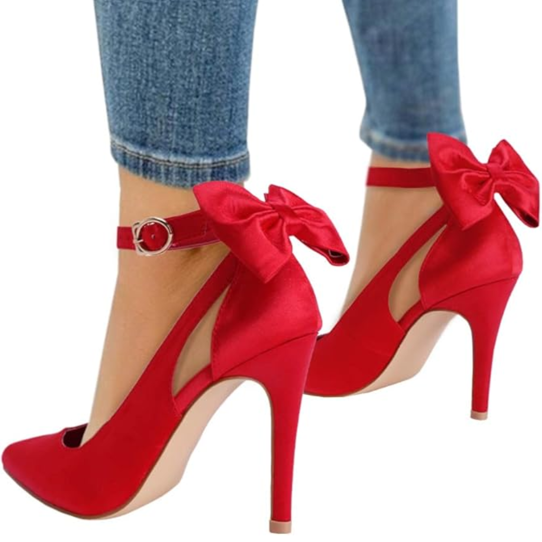 Trendy High Heels with Bow - Hailey-Satin Red-2.5-Nora Luxe