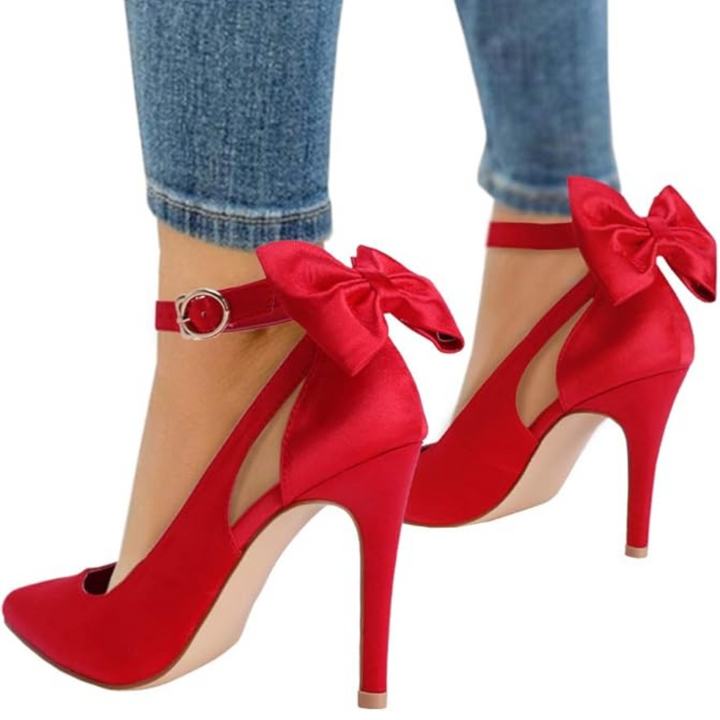 Trendy High Heels with Bow - Hailey-Satin Red-2.5-Nora Luxe
