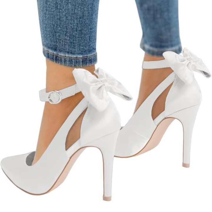 Trendy High Heels with Bow - Hailey-Satin White-2.5-Nora Luxe