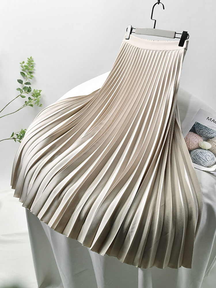 Trendy High Waist Pleated Skirt - Sofia-Beige-S-Nora Luxe
