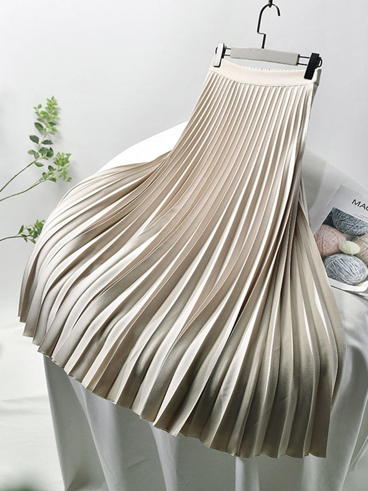 Trendy High Waist Pleated Skirt - Sofia-Beige-S-Nora Luxe