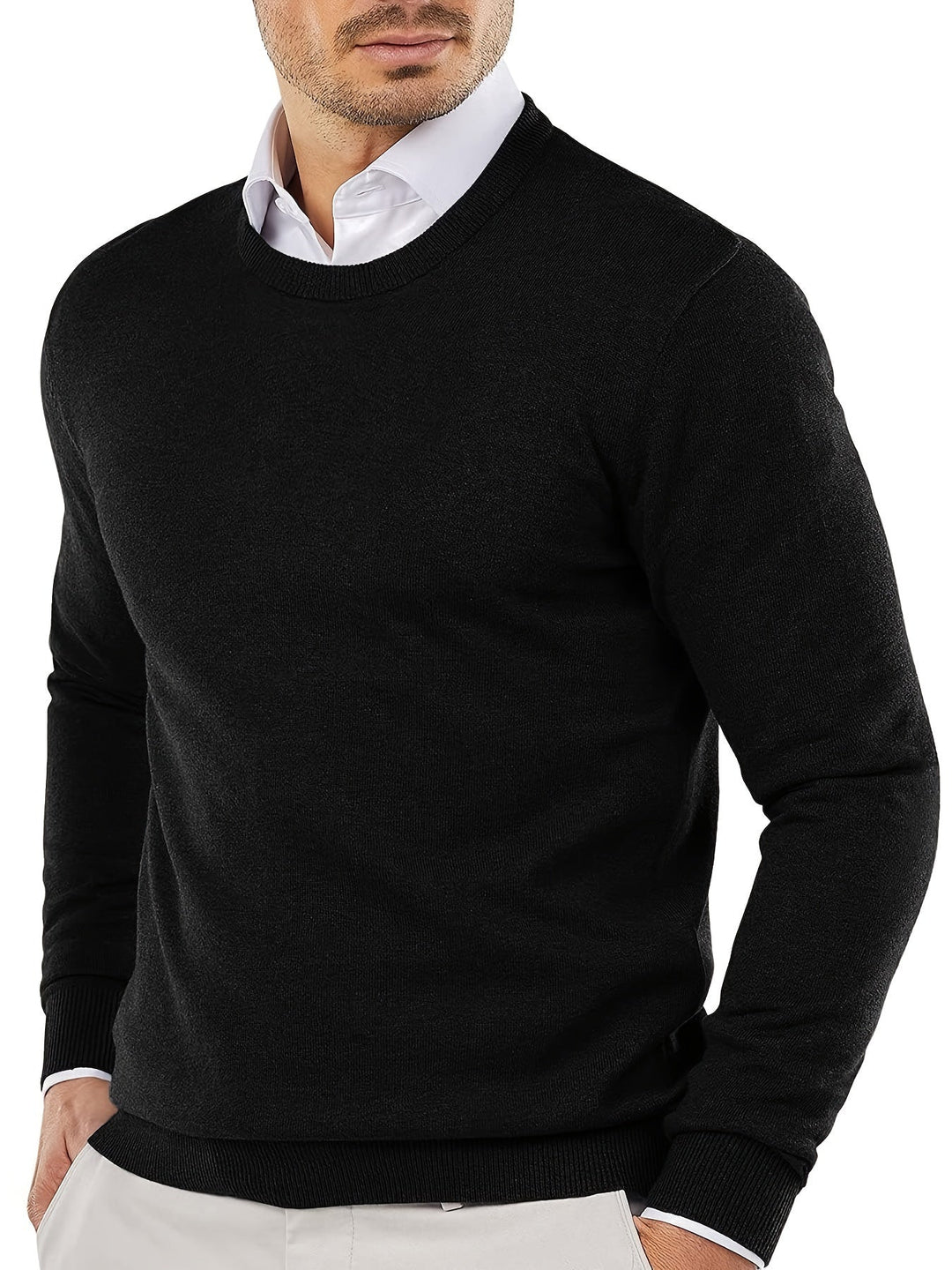 Trendy Knitted Sweater with Round Neck - Dante-Black-S-Nora Luxe
