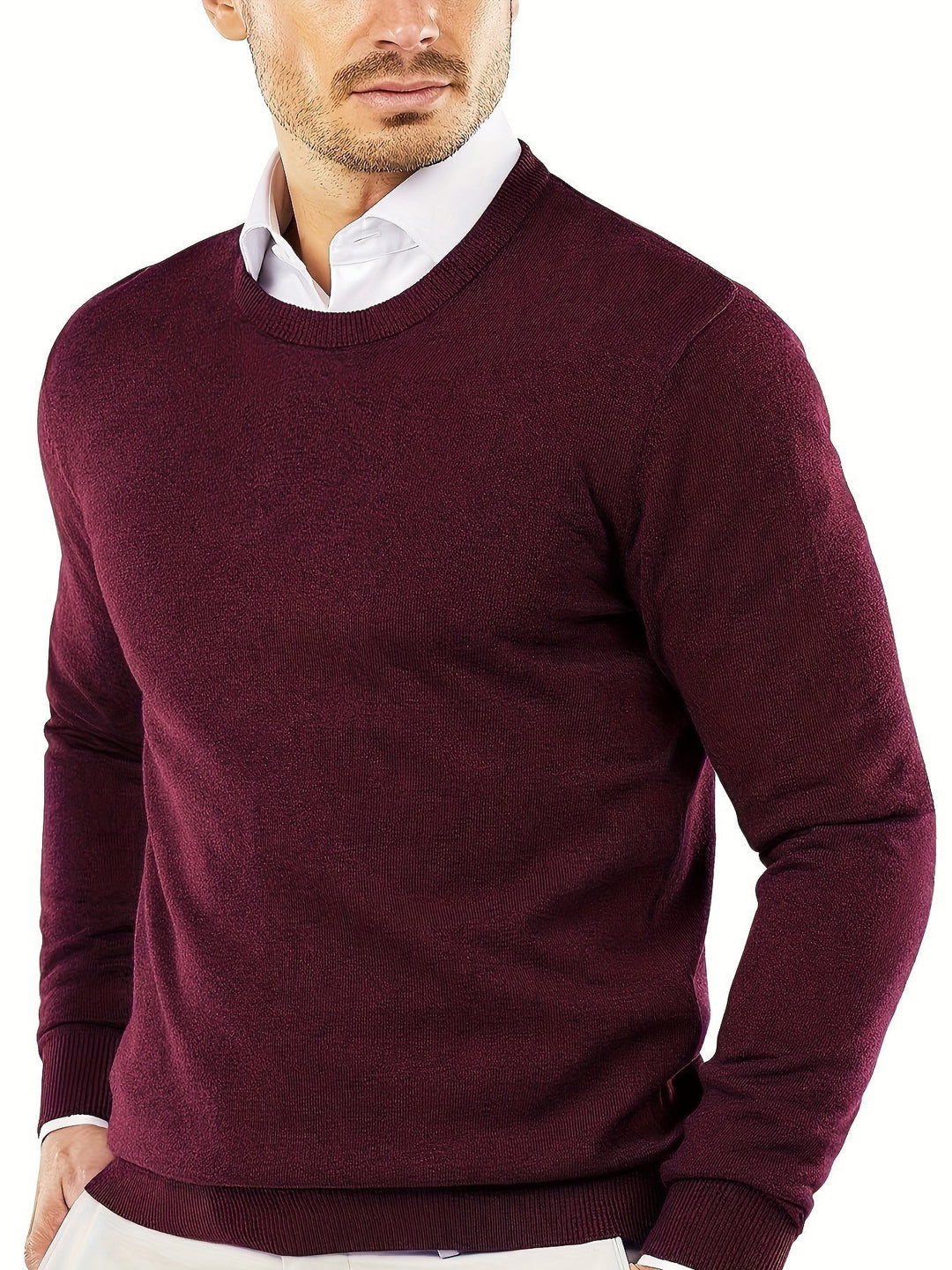 Trendy Knitted Sweater with Round Neck - Dante-Bordeaux red-S-Nora Luxe