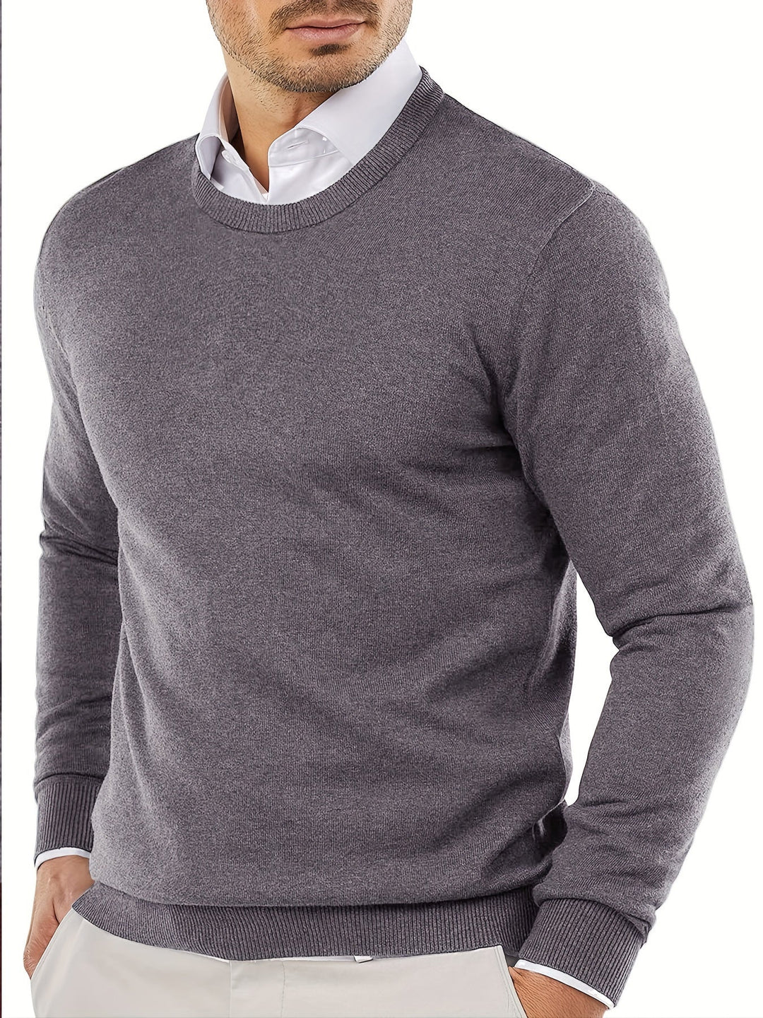 Trendy Knitted Sweater with Round Neck - Dante-Gray 2-S-Nora Luxe