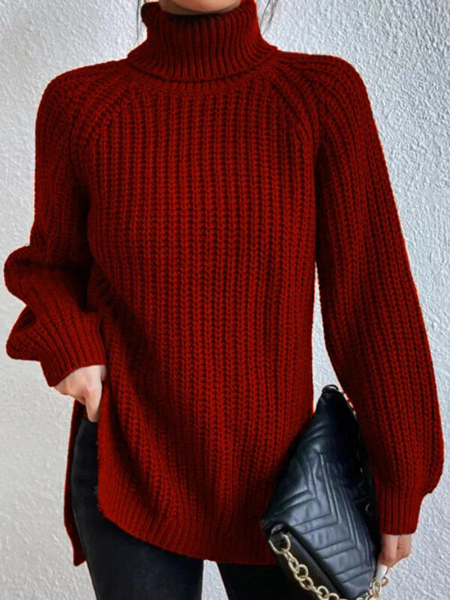 Trendy Knitted Women's Turtleneck - Esmée-Bordeaux red-S-Nora Luxe