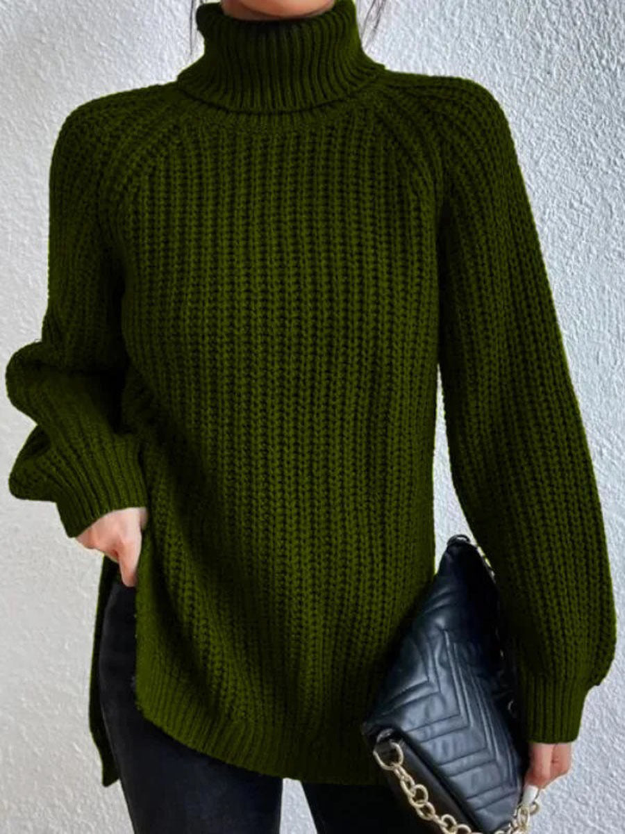 Trendy Knitted Women's Turtleneck - Esmée-Dark green-S-Nora Luxe