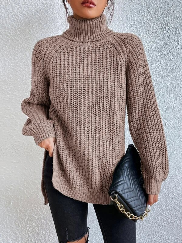 Trendy Knitted Women's Turtleneck - Esmée-Khaki-S-Nora Luxe
