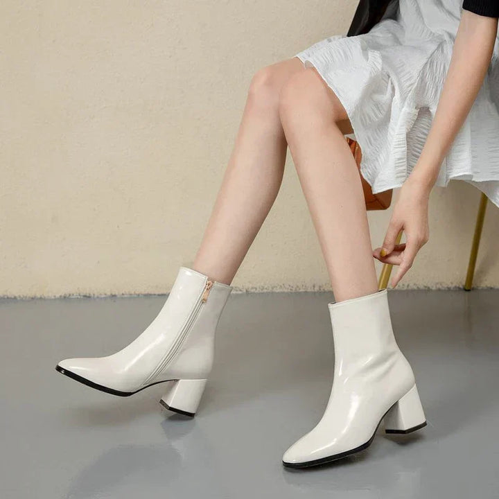 Trendy Lacquered Leather Women's Ankle Boots - Luna-White-3.0-Nora Luxe
