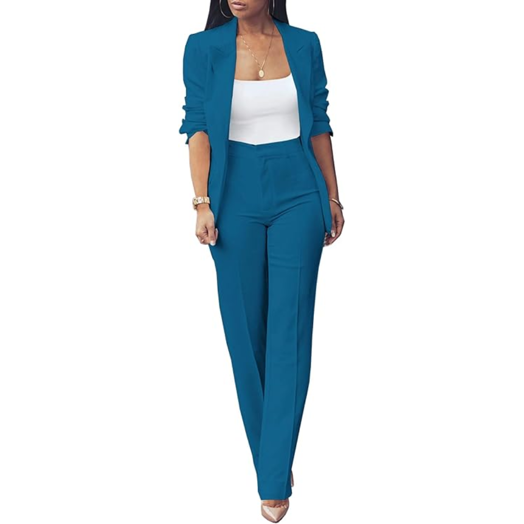 Trendy Ladies Blazer Set - Quina-Blue Green-S-Nora Luxe