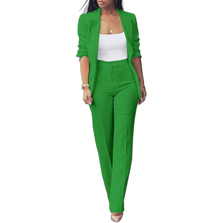 Trendy Ladies Blazer Set - Quina-Green-S-Nora Luxe