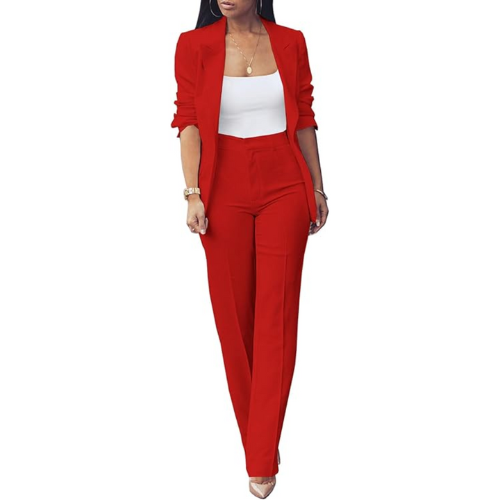 Trendy Ladies Blazer Set - Quina-Red-S-Nora Luxe