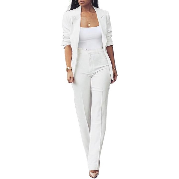Trendy Ladies Blazer Set - Quina-White-S-Nora Luxe
