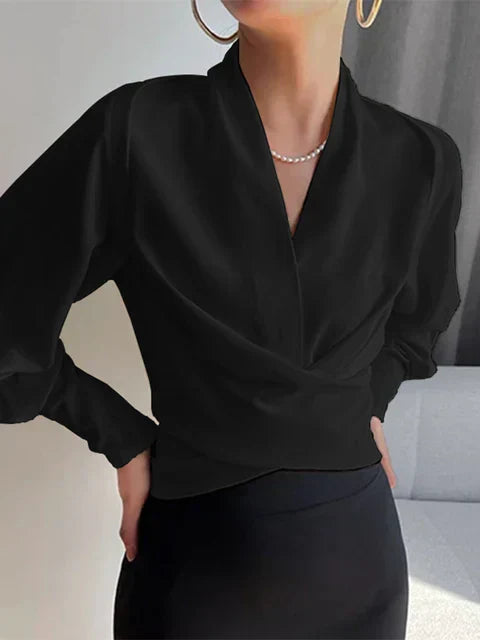 Trendy Ladies' Blouse with V-Neck - Elena-Black-S-Nora Luxe