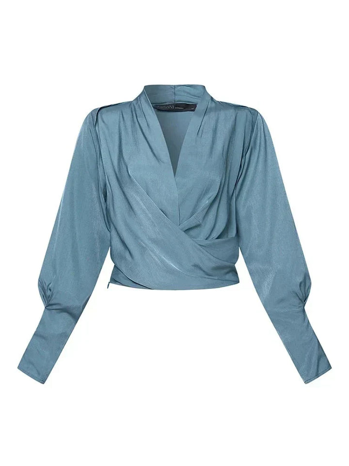Trendy Ladies' Blouse with V-Neck - Elena-Blue-S-Nora Luxe