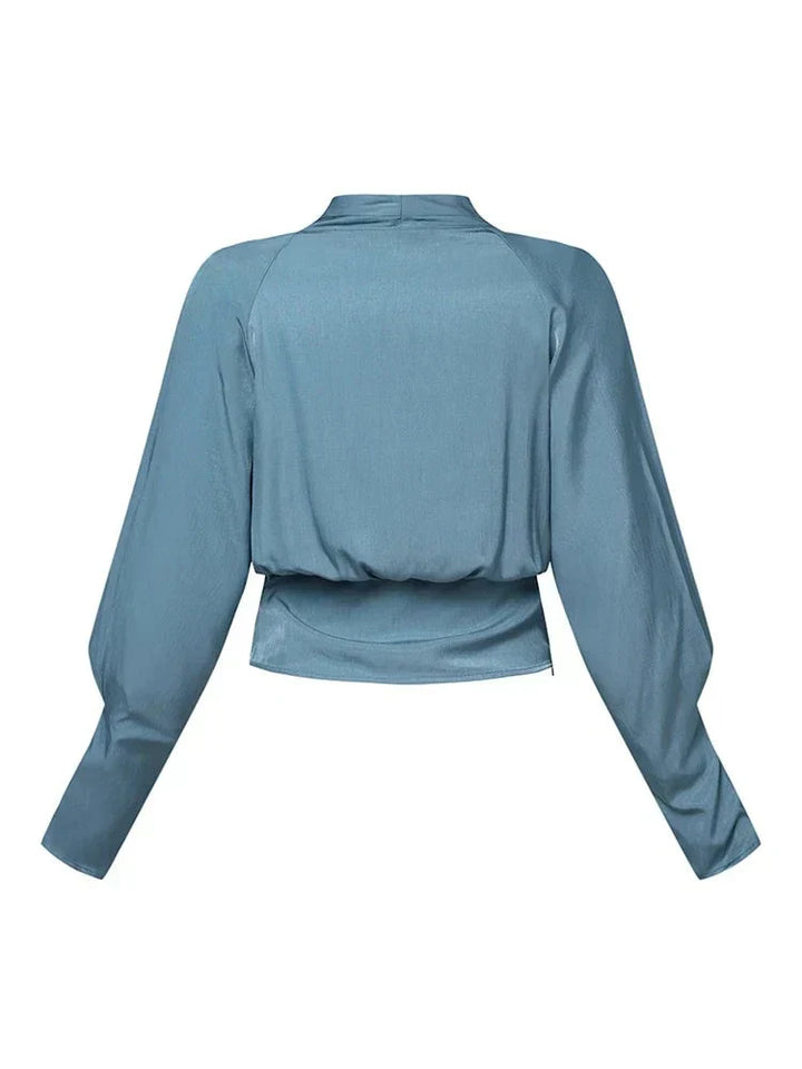 Trendy Ladies' Blouse with V-Neck - Elena-Blue-S-Nora Luxe