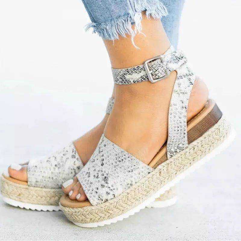 Trendy Ladies Espadrille Summer Sandals - Liv-Grey Snake Print-35-The Livary