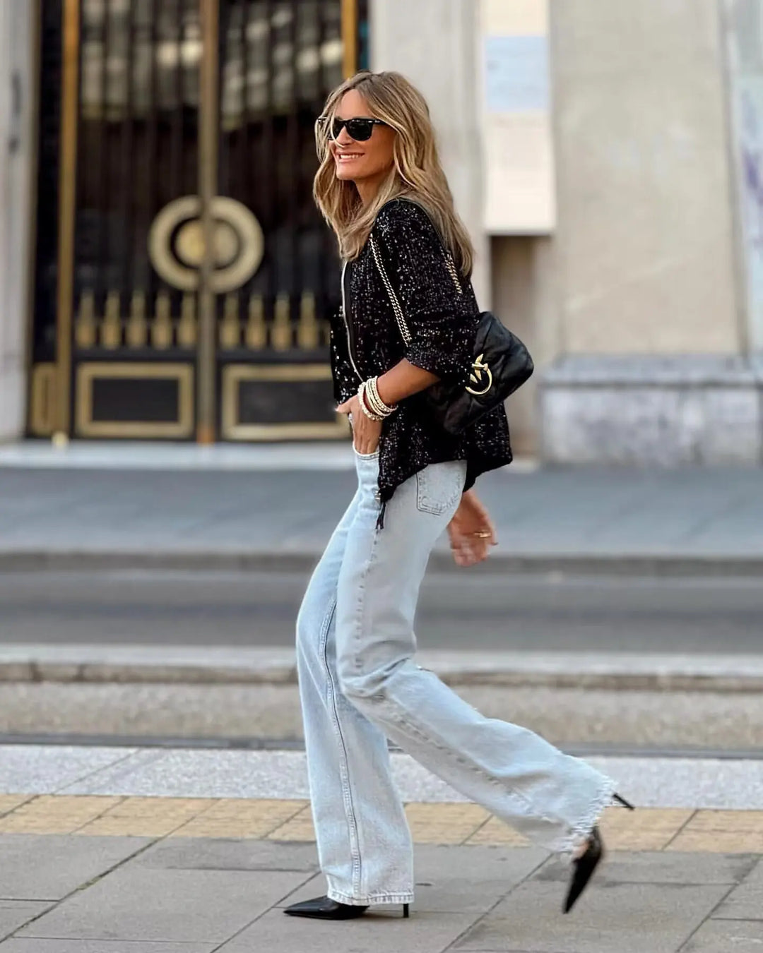 Trendy ladies' sequin blazer for spring & events – Soraya-Black-S-Nora Luxe