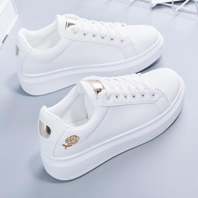Trendy ladies' sneakers made of synthetic leather with metallic accents – Norell-White - Gold-3-Nora Luxe