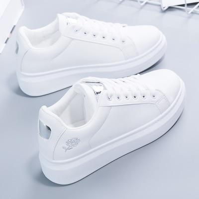 Trendy ladies' sneakers made of synthetic leather with metallic accents – Norell-White - Gold-3-Nora Luxe