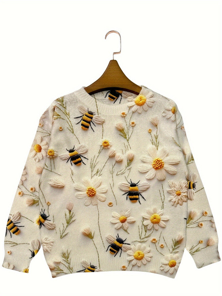 Trendy Ladies Sweater with Bee Pattern - Sophie-Apricot-S-Nora Luxe