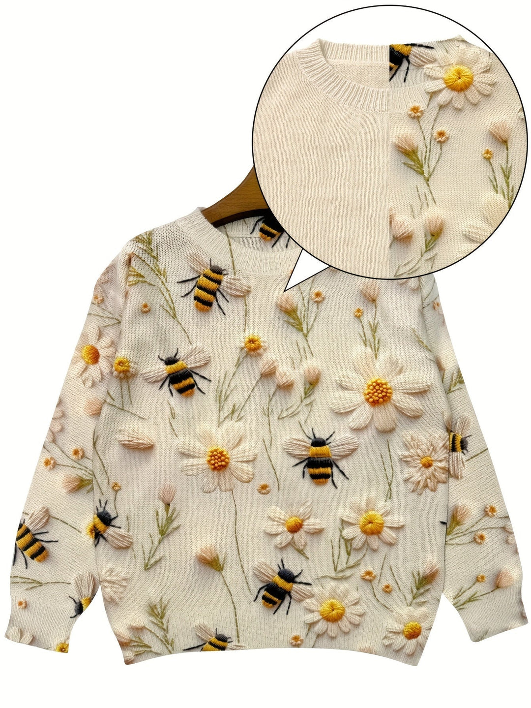 Trendy Ladies Sweater with Bee Pattern - Sophie-Apricot-S-Nora Luxe