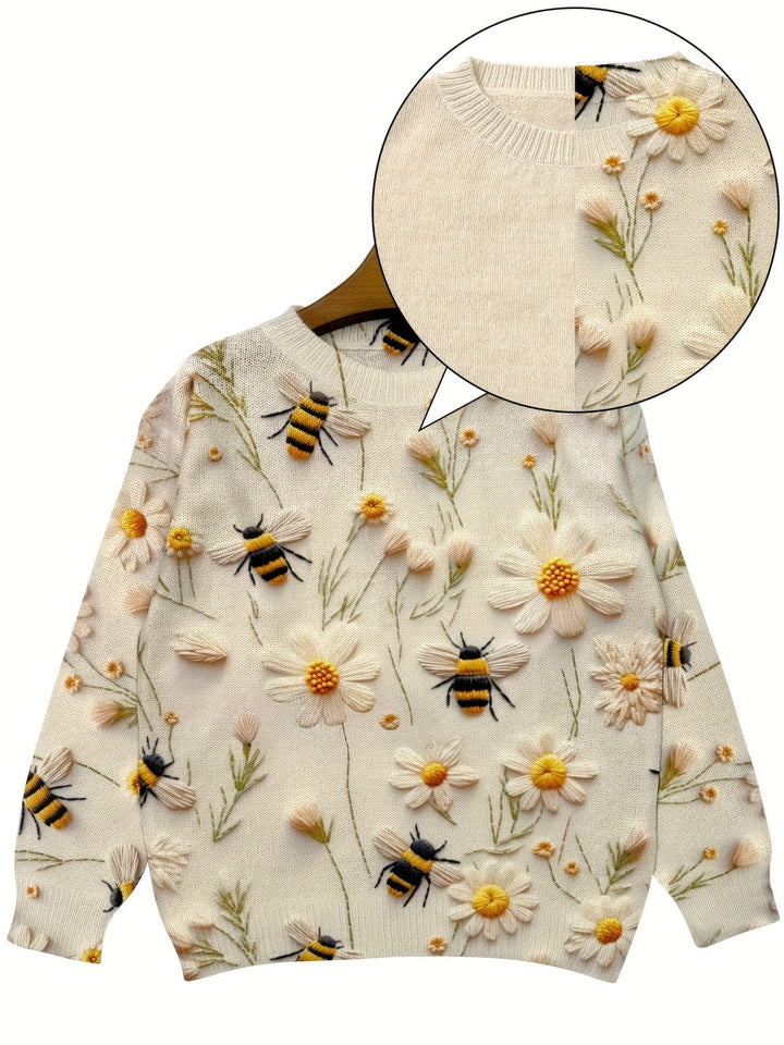 Trendy Ladies Sweater with Bee Pattern - Sophie-Apricot-S-Nora Luxe