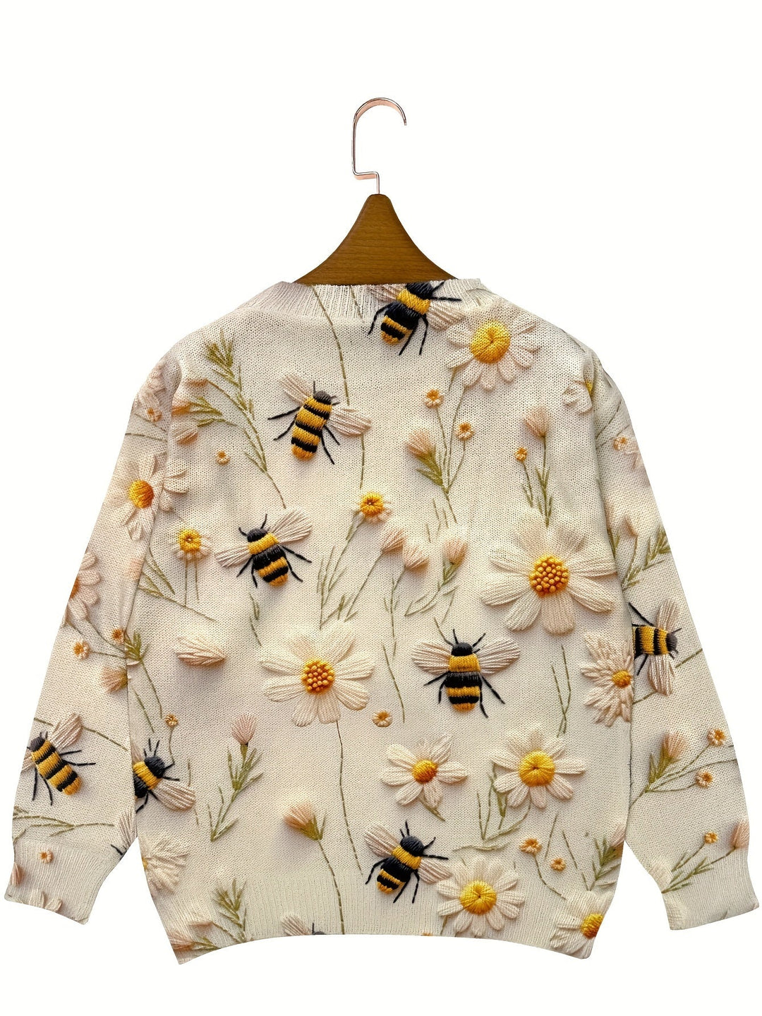 Trendy Ladies Sweater with Bee Pattern - Sophie-Apricot-S-Nora Luxe