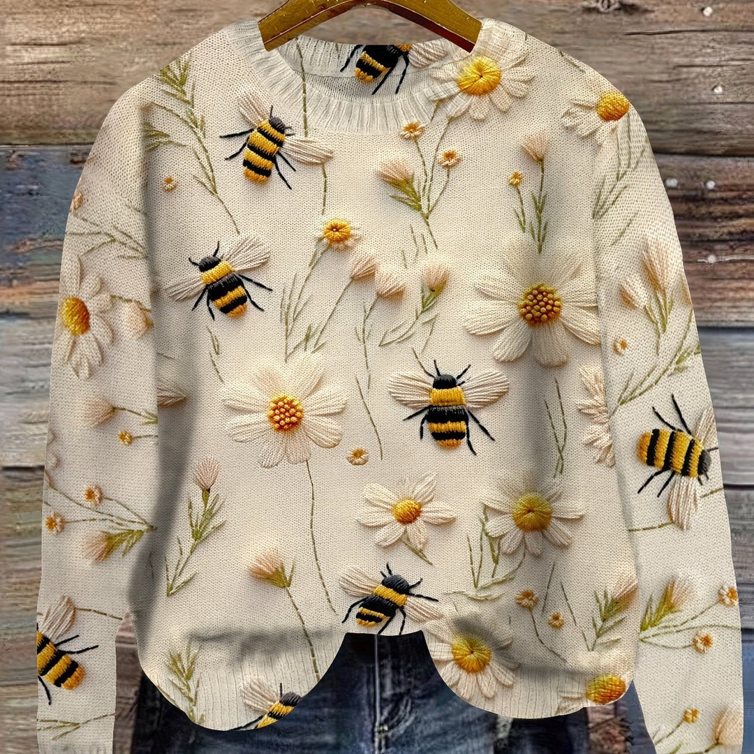 Trendy Ladies Sweater with Bee Pattern - Sophie-Apricot-S-Nora Luxe
