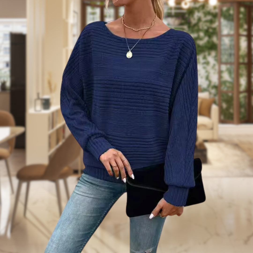 Trendy Ladies' Sweater with Contemporary Texture - Emma-Blue-S-Nora Luxe