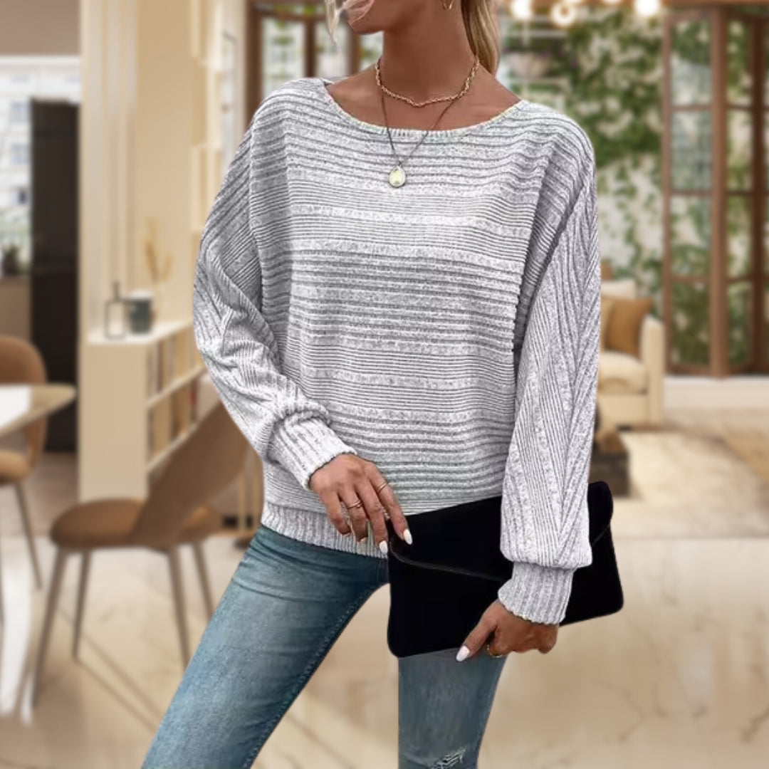 Trendy Ladies' Sweater with Contemporary Texture - Emma-Light Gray-S-Nora Luxe