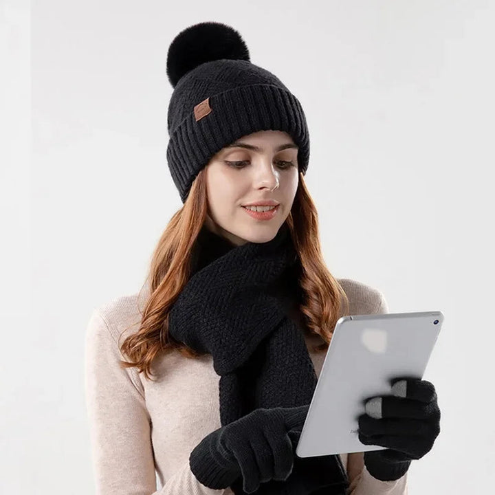Trendy Ladies Winter Beanie Set - Lara-Black-Nora Luxe