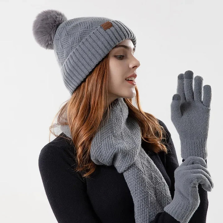 Trendy Ladies Winter Beanie Set - Lara-Blue-Nora Luxe