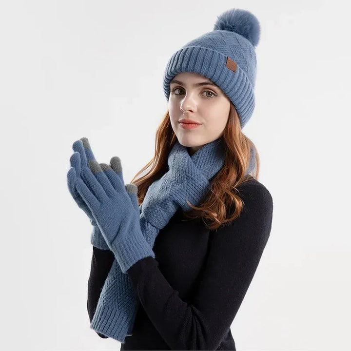 Trendy Ladies Winter Beanie Set - Lara-Blue-Nora Luxe