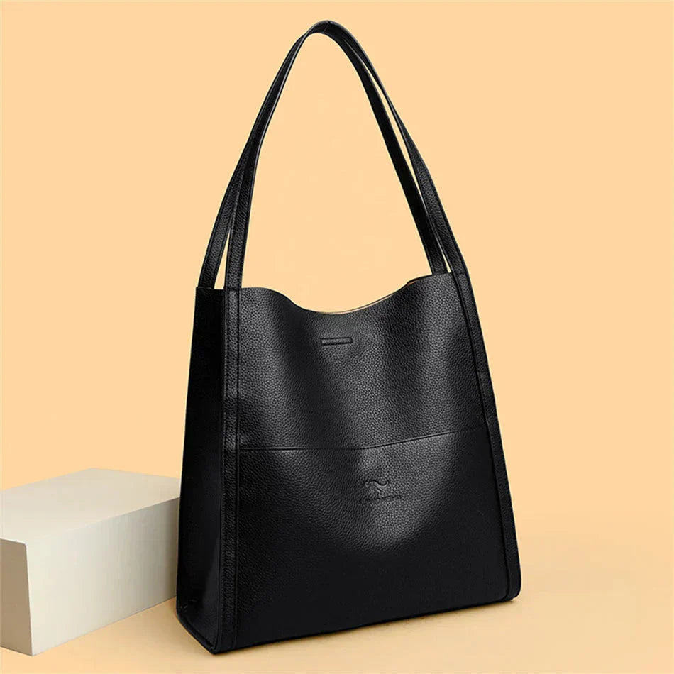 Trendy Leather Shoulder Bag - Mila-Black-The Livary