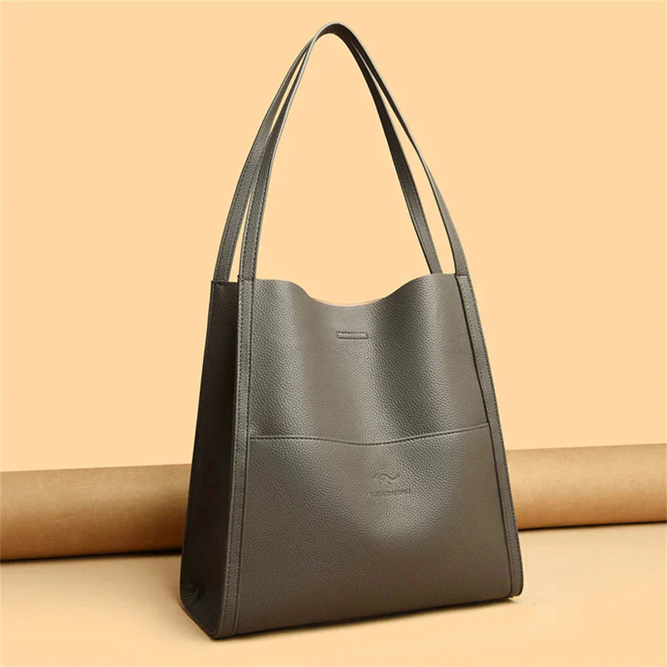 Trendy Leather Shoulder Bag - Mila-Grey-The Livary