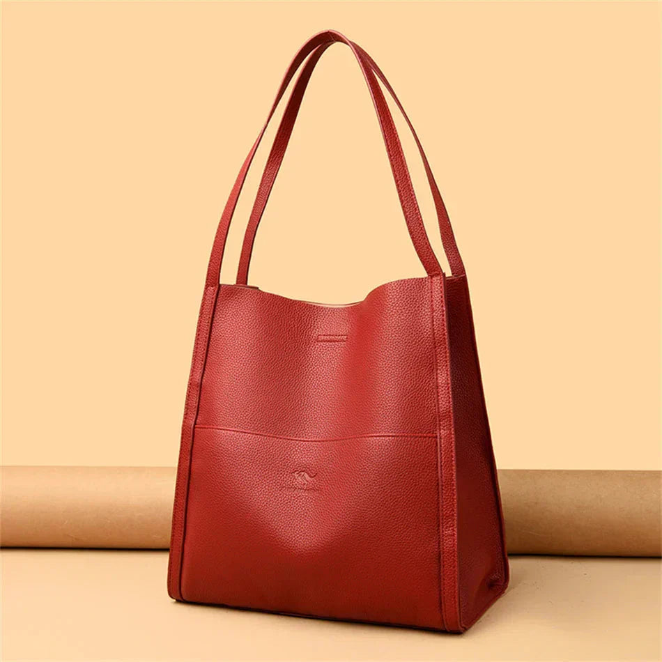 Trendy Leather Shoulder Bag - Mila-Red-The Livary