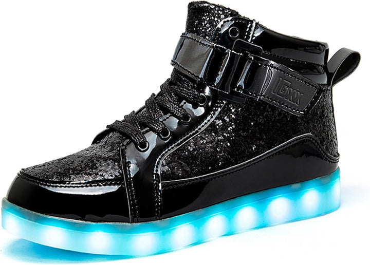 Trendy LED Sneakers with Rechargeable Lighting - LumaBoost-Glitter Black-2.5-Nora Luxe