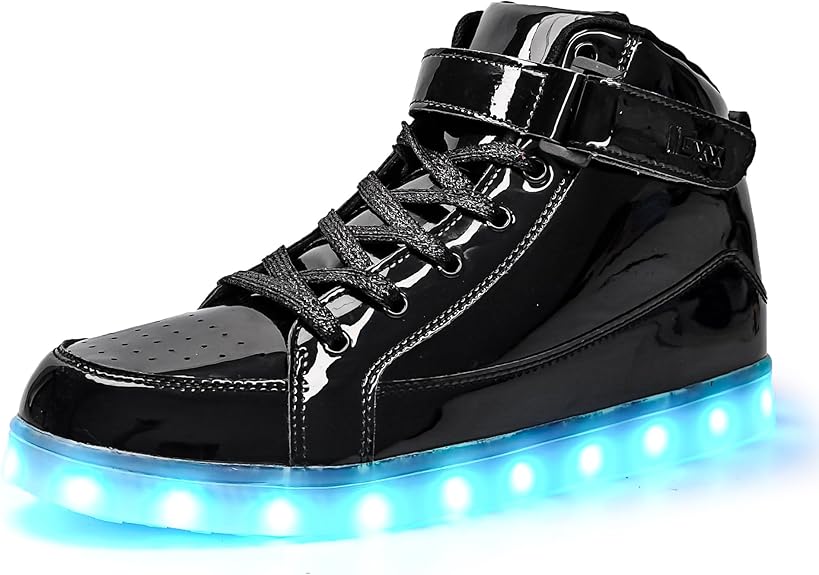 Trendy LED Sneakers with Rechargeable Lighting - LumaBoost-Shiny Black-2.5-Nora Luxe