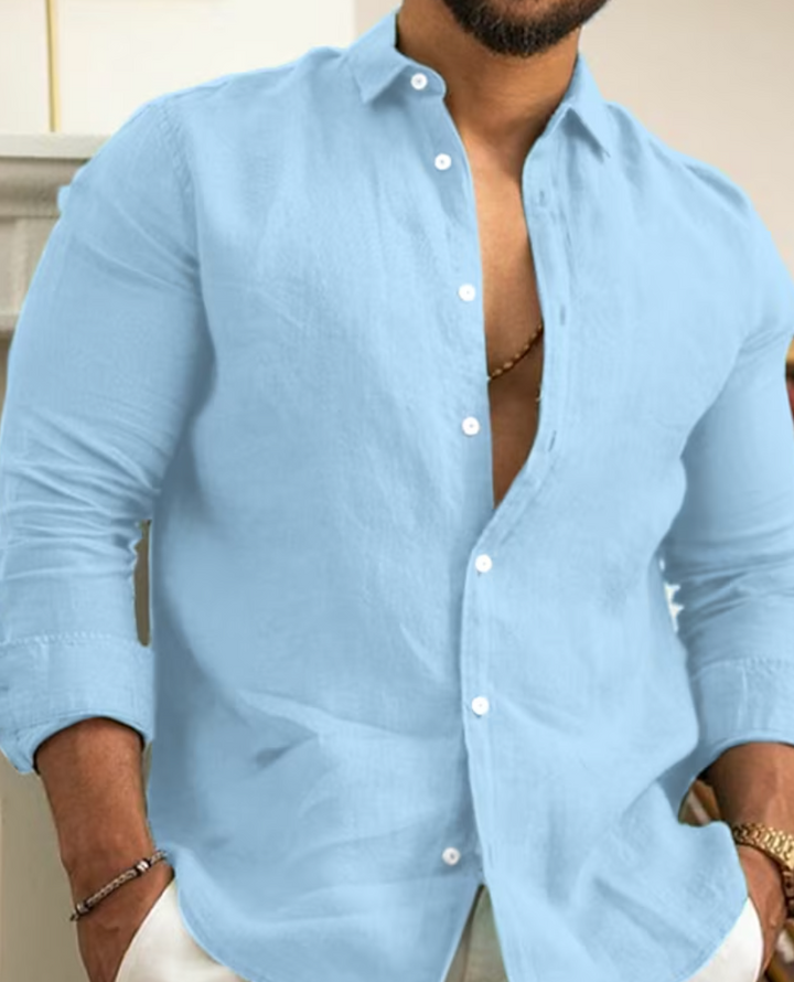 Trendy Linen Shirt for Men - Leon-Blue-S-Nora Luxe