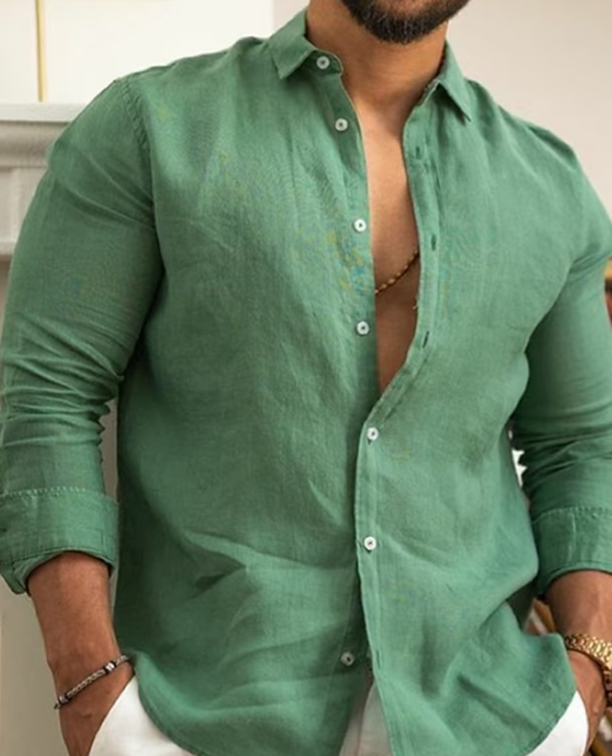 Trendy Linen Shirt for Men - Leon-Green-S-Nora Luxe