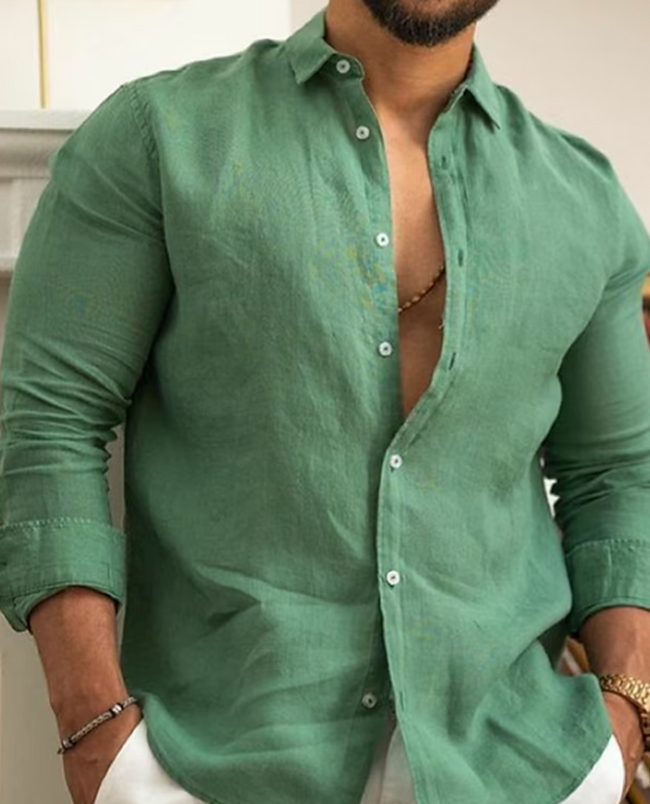 Trendy Linen Shirt for Men - Leon-Green-S-Nora Luxe