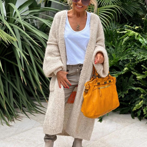 Trendy Long Knitted Cardigan - Sofia-Orange-One Size-Nora Luxe